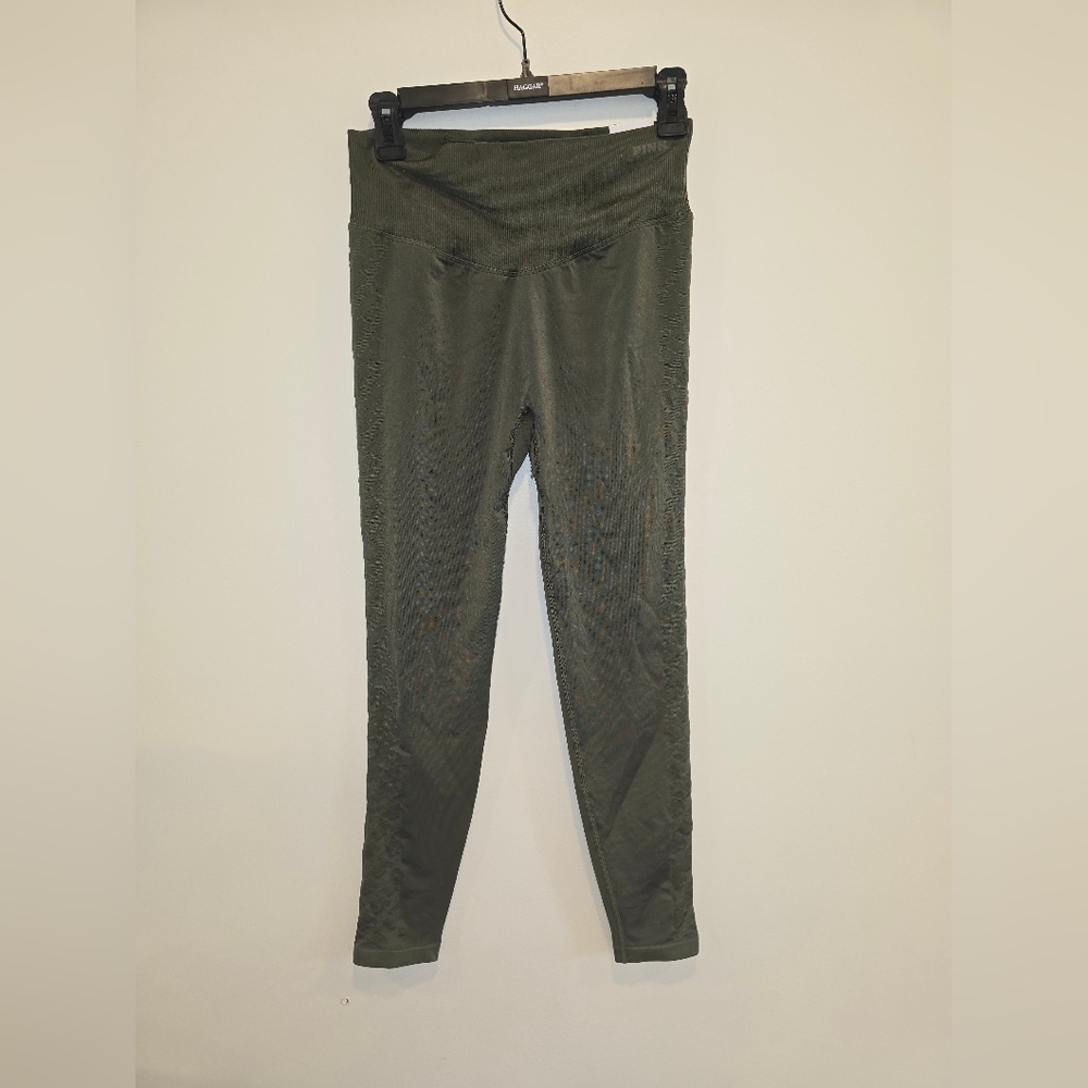 PINK Seamless Ribbed Waistband Olive Green Leggings Size M, Nwt